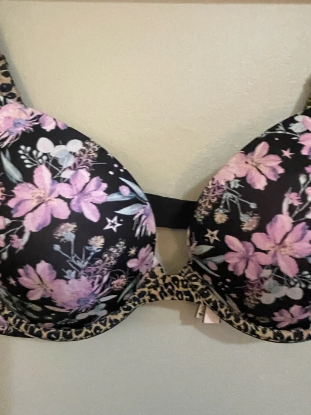 Victoria’s Secret Black & Pink Floral & Animal Print Push-Up Bra – Size 36C NWT - Picture 5 of 13